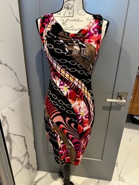 Cache Cowl Neck Dress - Black & Pink